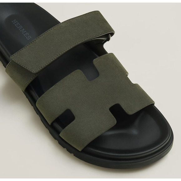 Hermes Chypre Sandal Vert Foret Green Black H Logo Slide Slip On Flop Flat 44 11 - Picture 4 of 12